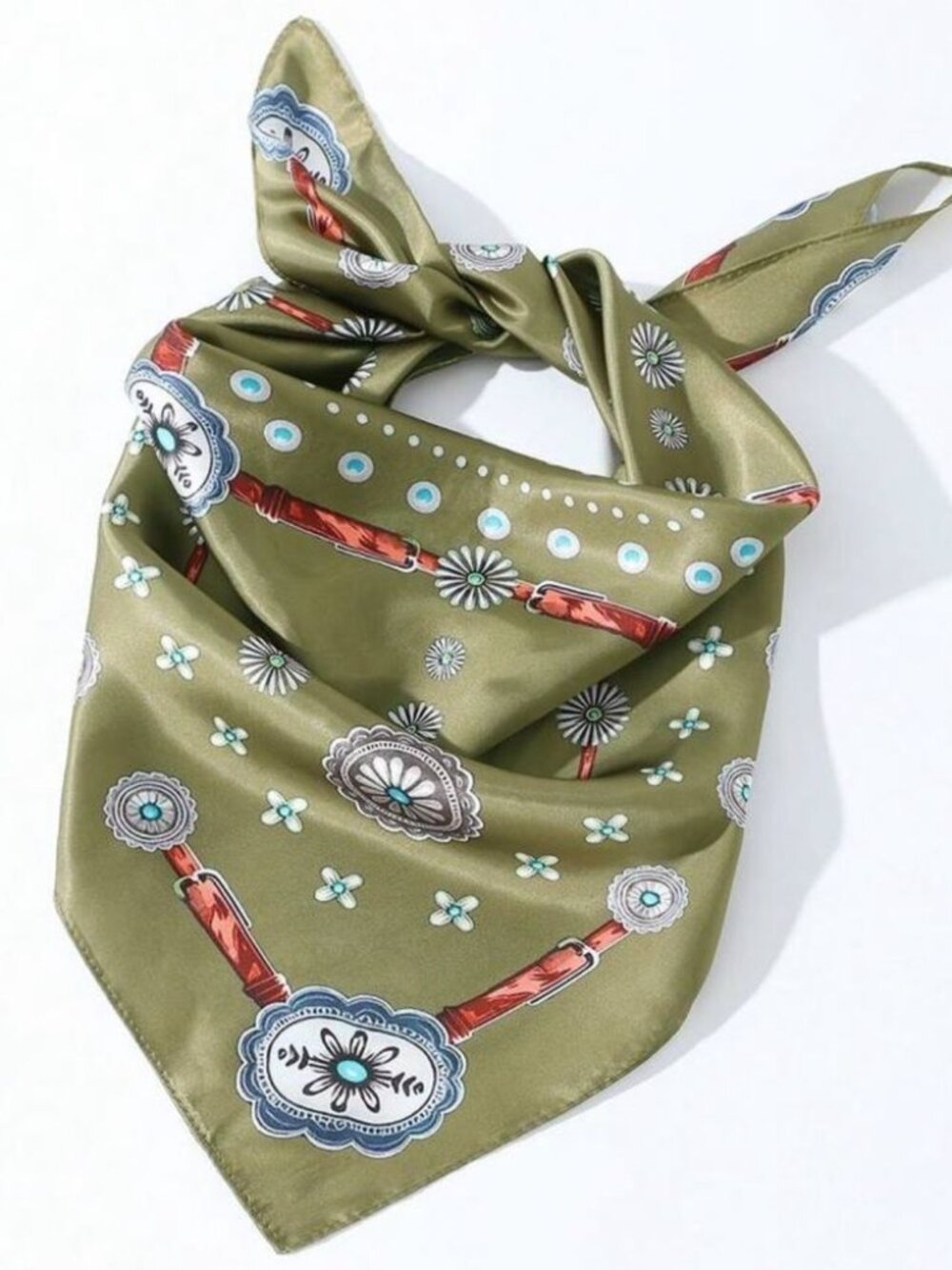 Olive GreenFloral Medallion Scarf N1395